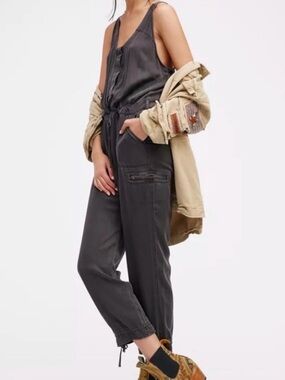 Free People "Roaring Rayon Jumpsuit" Overall in Charcoal Grey